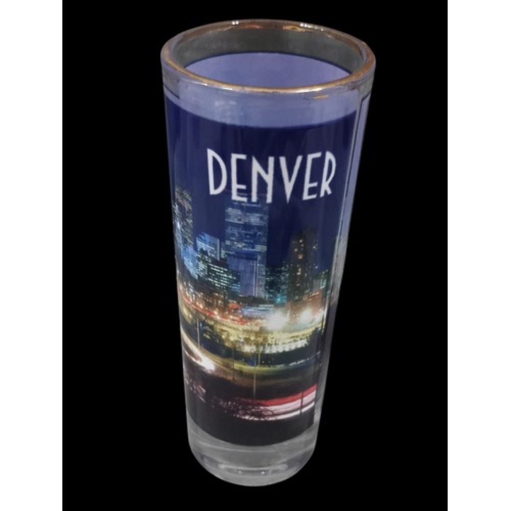 Vintage Denver Colorado Gold Rimmed Tall Shot Glass USA Made